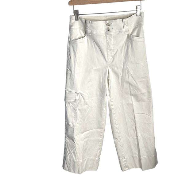 Spanx Stretch Twill Cropped Wide Leg Cargo Pants in Ivory White W1735 Sz M - Picture 1 of 8